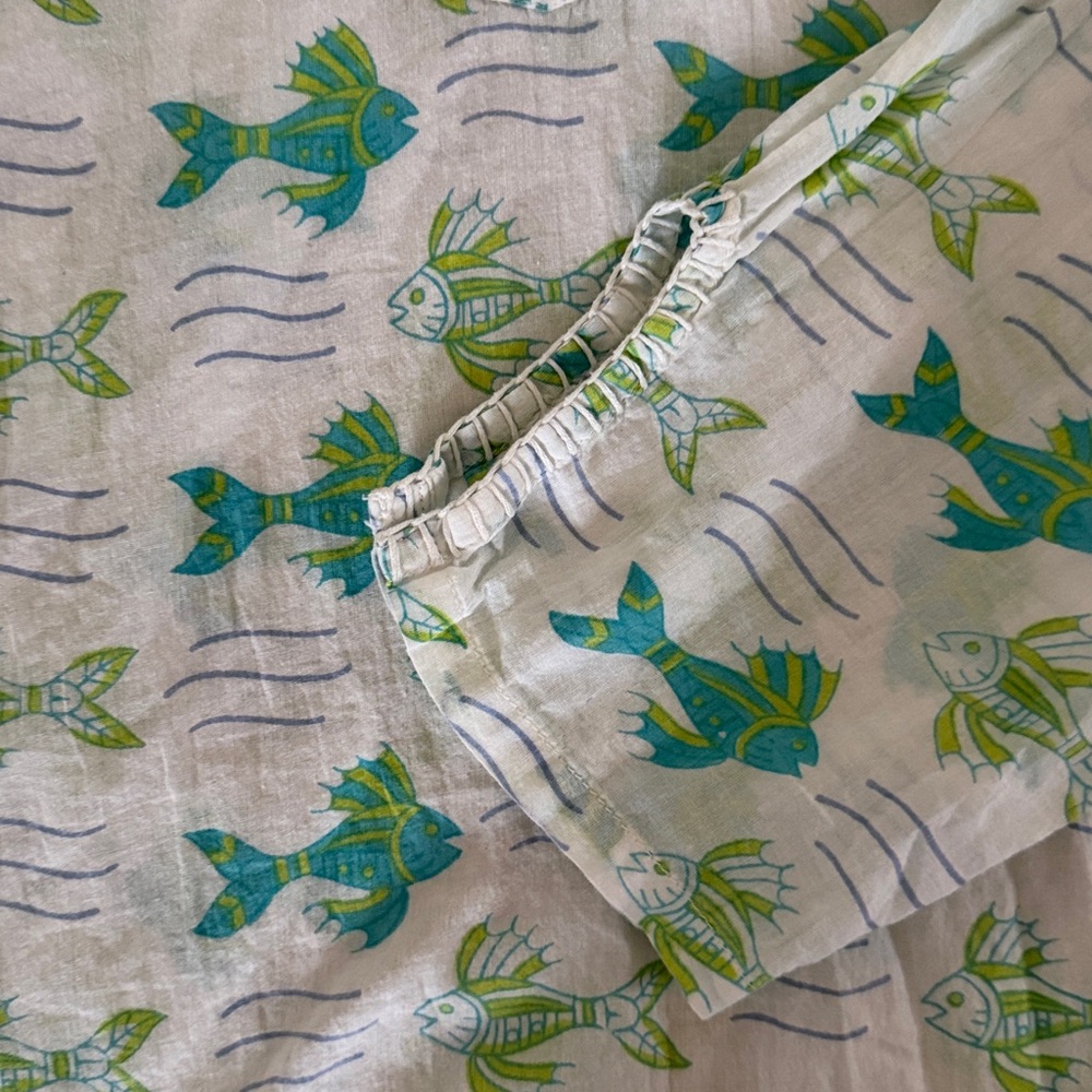 Rikshaw Design 100% cotton 3/4 sleeve block print green fish Women's sz Small - Picture 7 of 10